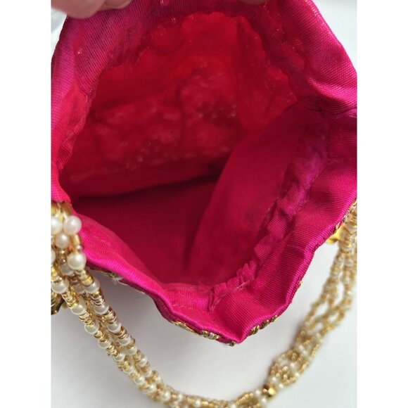 PINK Gold Clutch Silk Bag Boho Formal/POTLI /Purse Applique Beaded SEE ALL - Picture 12 of 16
